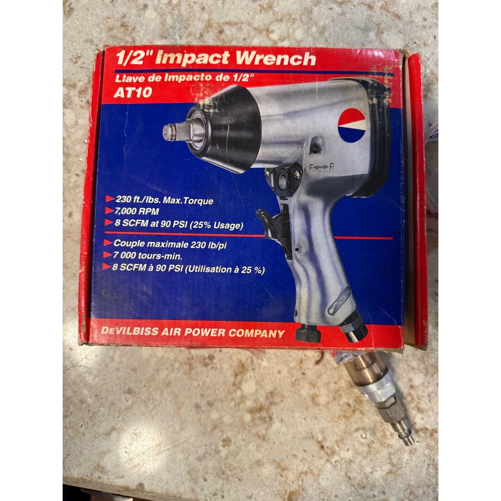DeVilbiss AT10‎ 1/2" Air Impact Wrench 230 ft-lb Torque 7000 RPM Pneumatic Tool